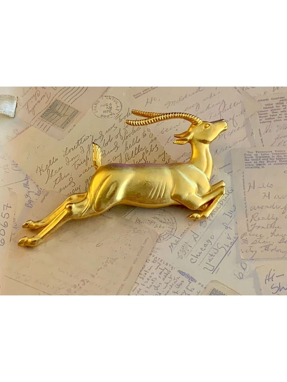 Vintage Leaping Gazelle Antelope Figural Brooch Pin